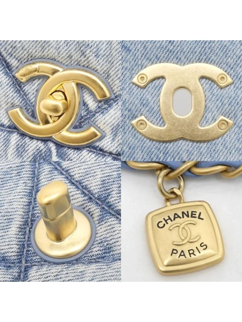 Chanel Bag Chain Shoulder Maxi Washed Denim As5734 Random Leather